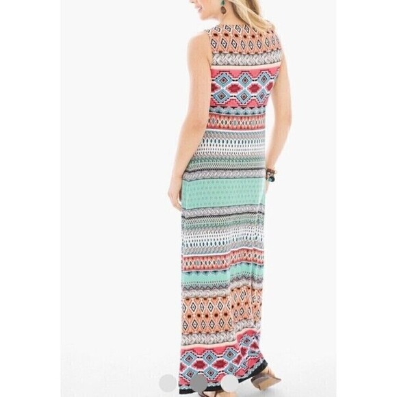 Chico's New 2P Petites Maxi Dress Beaded Empire Waist Multi-print MSR $139 - Picture 3 of 6